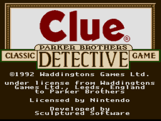 Clue title screen for Super Nintendo